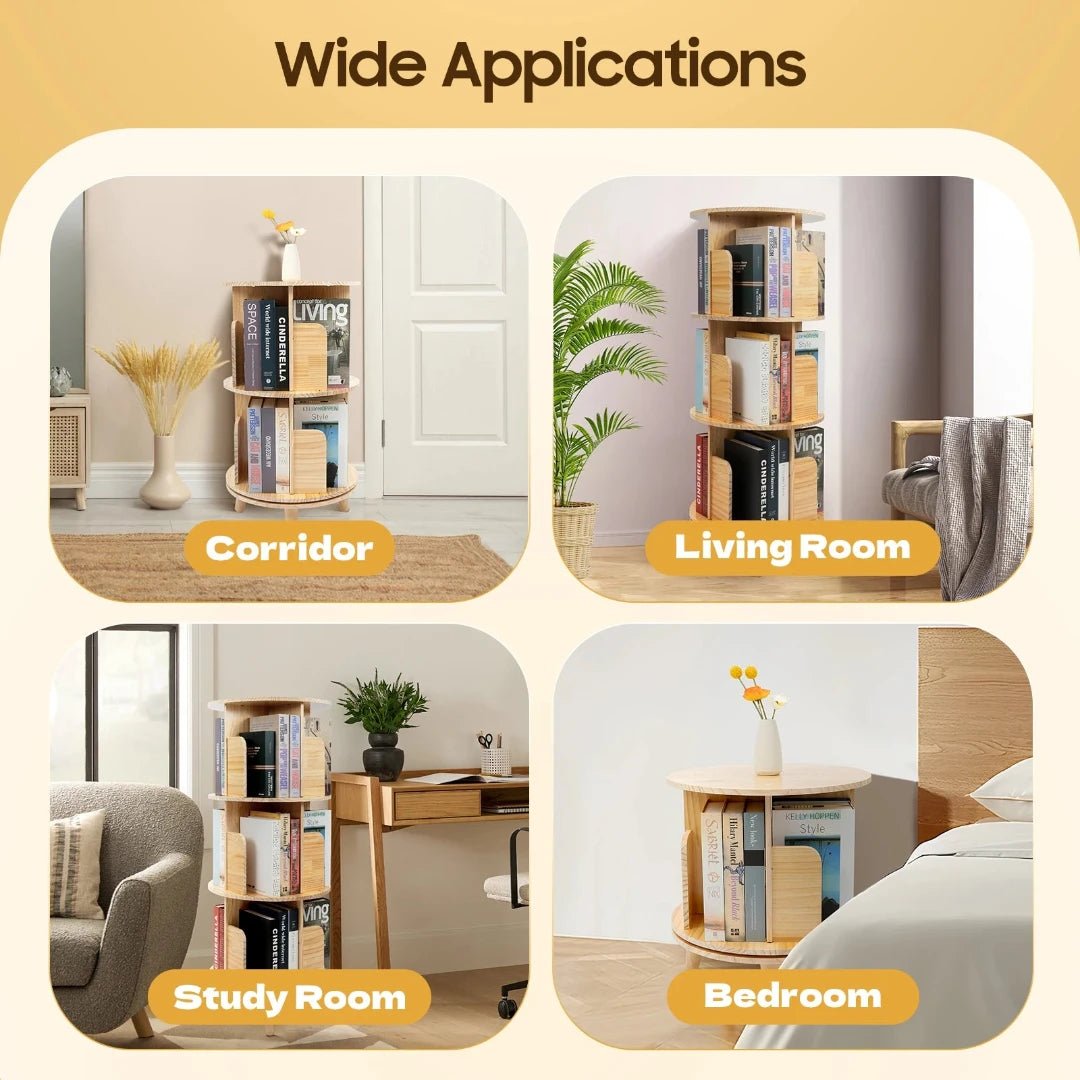 360° Rotatable Wood Bookcase - Space - Saving Book Storage Shelf - LearnLark Montessori