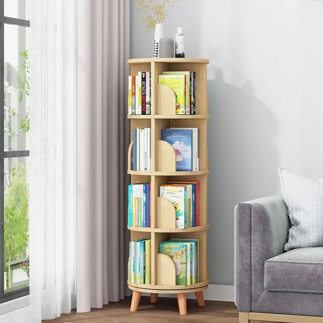 360° Rotatable Wood Bookcase - Space - Saving Book Storage Shelf - LearnLark Montessori