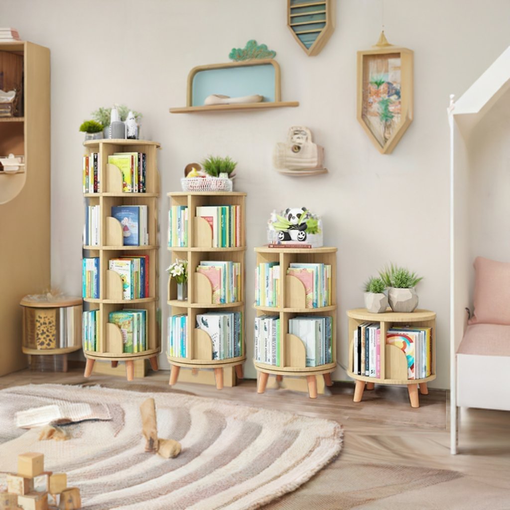 360° Rotatable Wood Bookcase - Space - Saving Book Storage Shelf - LearnLark Montessori