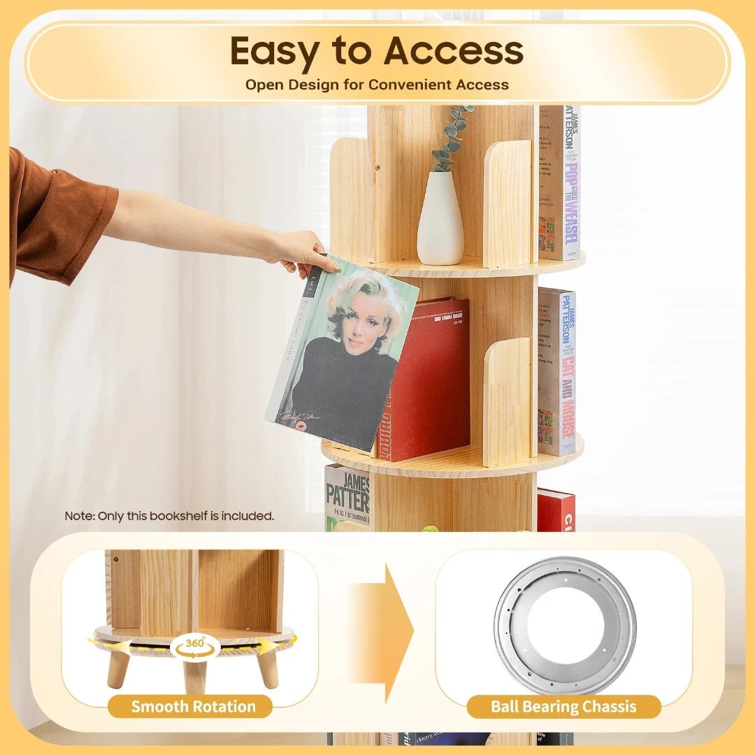 360° Rotatable Wood Bookcase - Space - Saving Book Storage Shelf - LearnLark Montessori