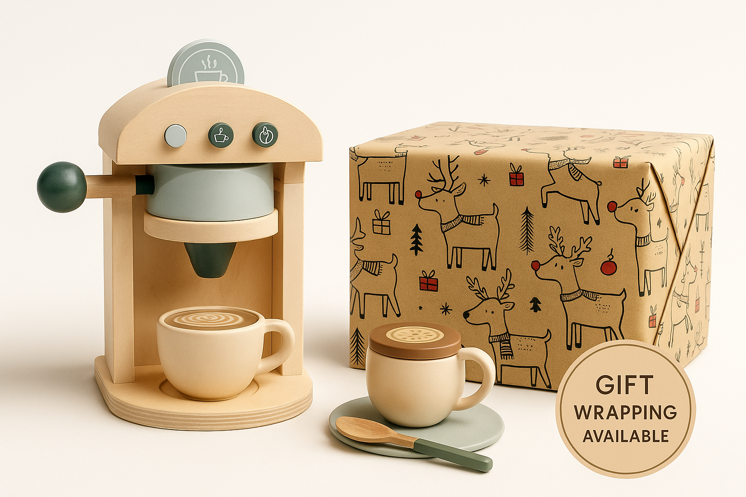 Montessori Scandinavian Coffee Pod Maker Toy Set – Pretend Play Barista Machine for Toddlers