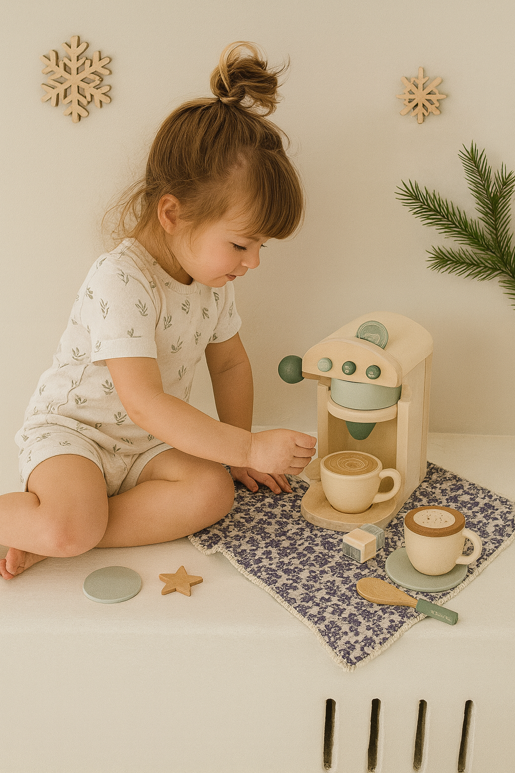 Montessori Scandinavian Coffee Pod Maker Toy Set – Pretend Play Barista Machine for Toddlers