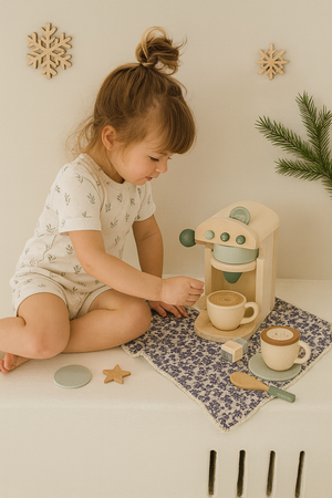 Montessori Scandinavian Coffee Pod Maker Toy Set – Pretend Play Barista Machine for Toddlers