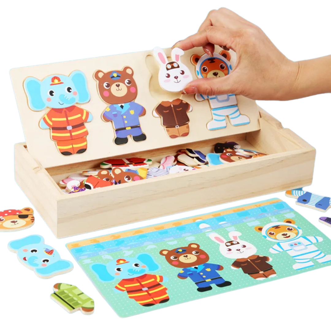 Montessori Animal Dress-Up Wooden Puzzle_learnlarkmontessori