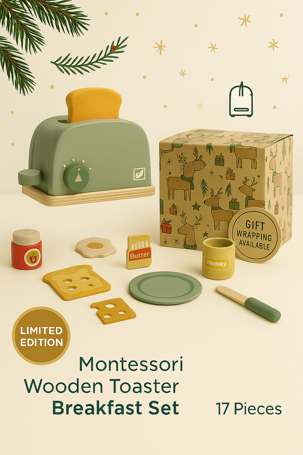 Montessori Wooden Toaster Breakfast Set – Limited Edition Gift Set