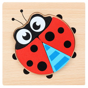 Wooden ladybug puzzle on a wooden base