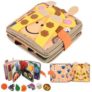 Children's soft book with a giraffe design on a white background