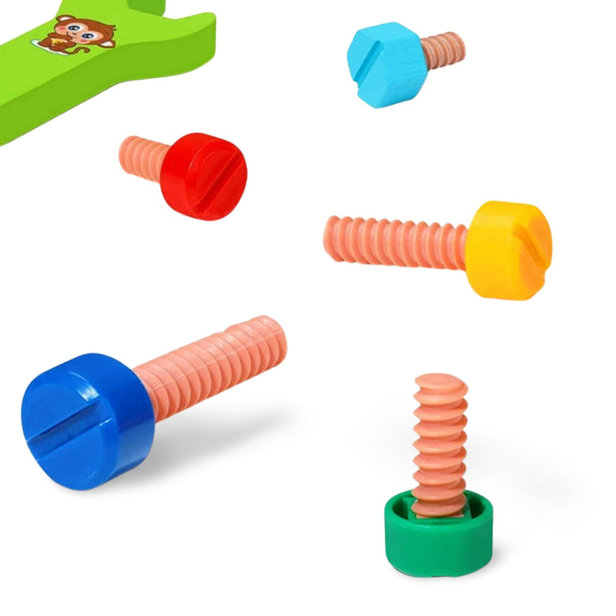 Montessori wooden toolbox set with tools and wooden puzzle pieces for toddler construction play