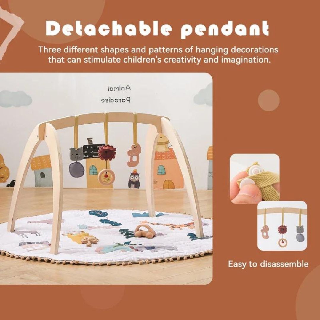 Baby Montessori Wooden Gym Frame – Foldable Play Gym with Sensory Toys - LearnLark Montessori