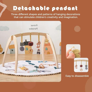 Baby Montessori Wooden Gym Frame – Foldable Play Gym with Sensory Toys - LearnLark Montessori