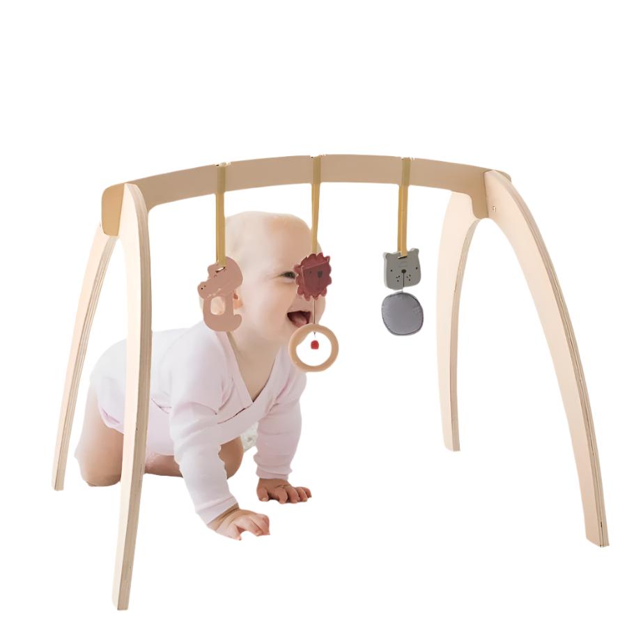 Baby Montessori Wooden Gym Frame – Foldable Play Gym with Sensory Toys - LearnLark Montessori