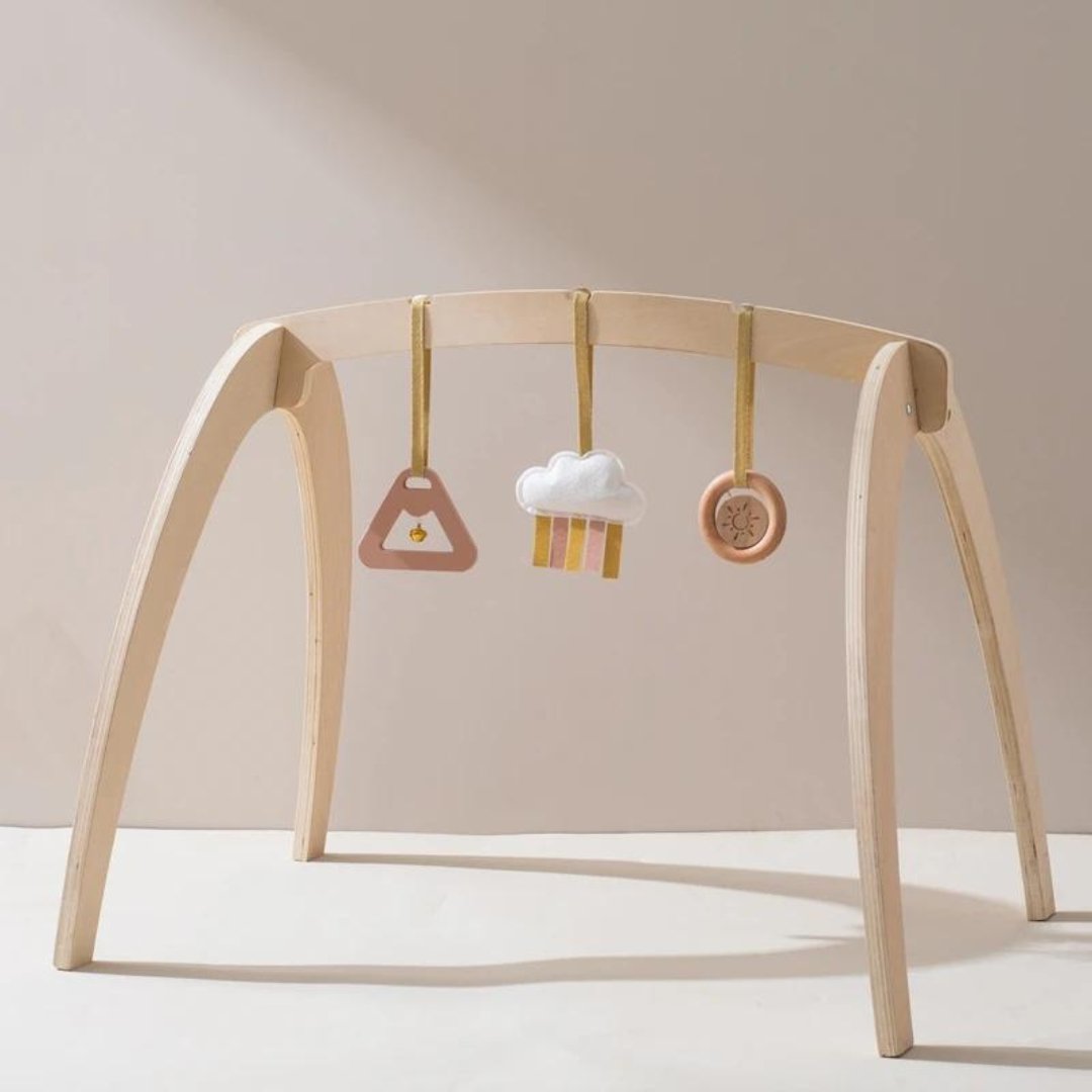 Baby Montessori Wooden Gym Frame – Foldable Play Gym with Sensory Toys - LearnLark Montessori