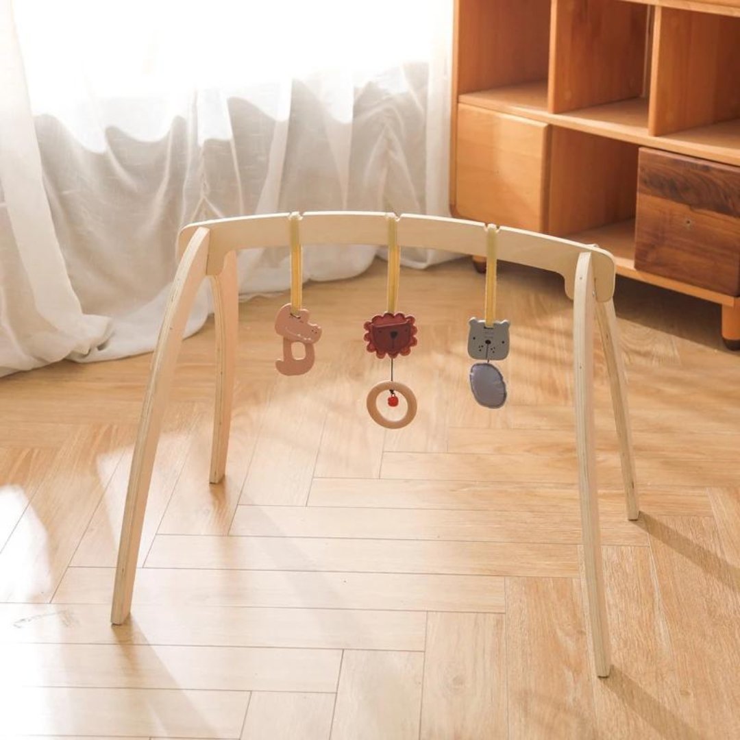 Baby Montessori Wooden Gym Frame – Foldable Play Gym with Sensory Toys - LearnLark Montessori