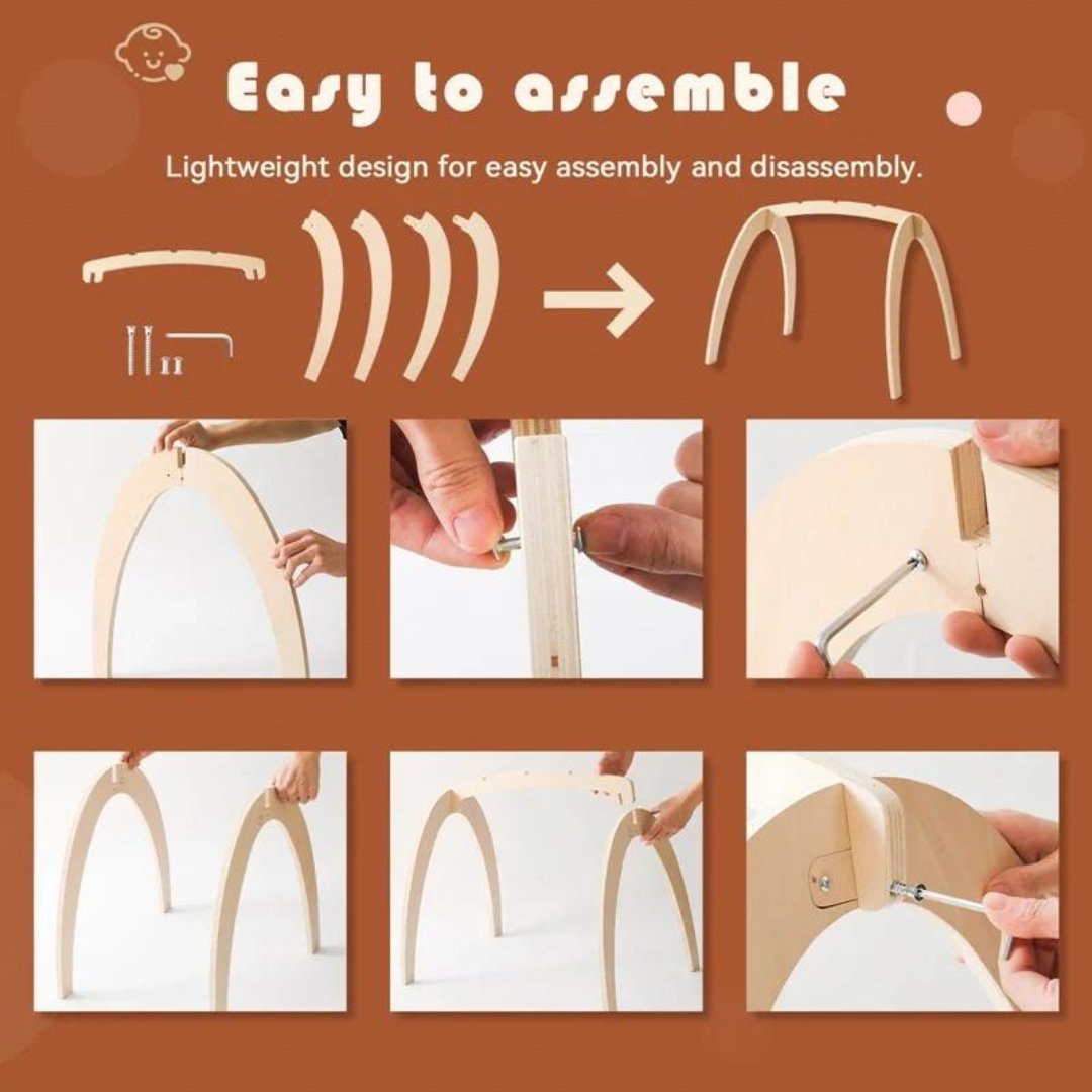 Baby Montessori Wooden Gym Frame – Foldable Play Gym with Sensory Toys - LearnLark Montessori