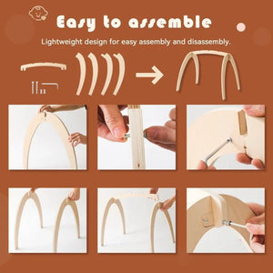Baby Montessori Wooden Gym Frame – Foldable Play Gym with Sensory Toys - LearnLark Montessori
