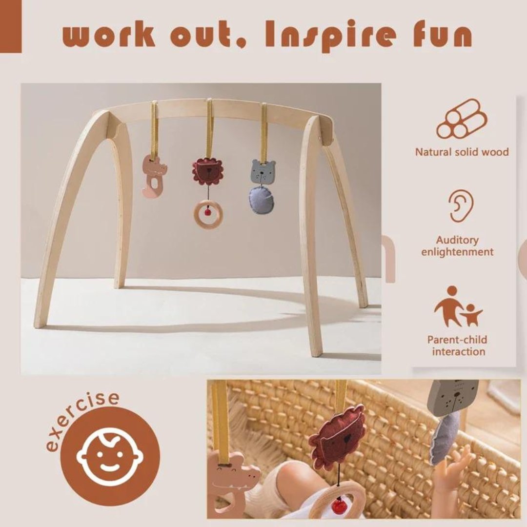 Baby Montessori Wooden Gym Frame – Foldable Play Gym with Sensory Toys - LearnLark Montessori