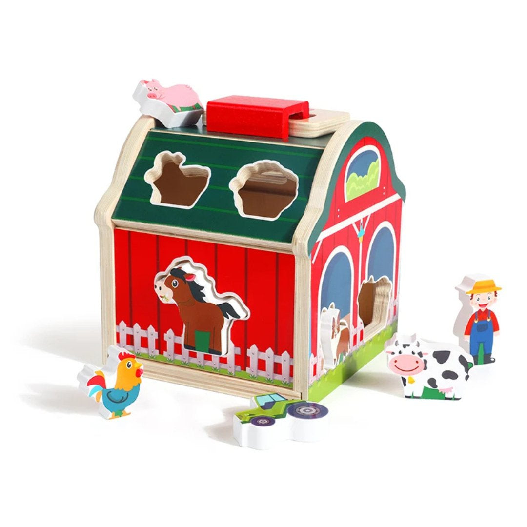 Baby Wooden Montessori Matching House – Farm Animal Shape & Color Sorting Blocks Educational Toy - LearnLark Montessori