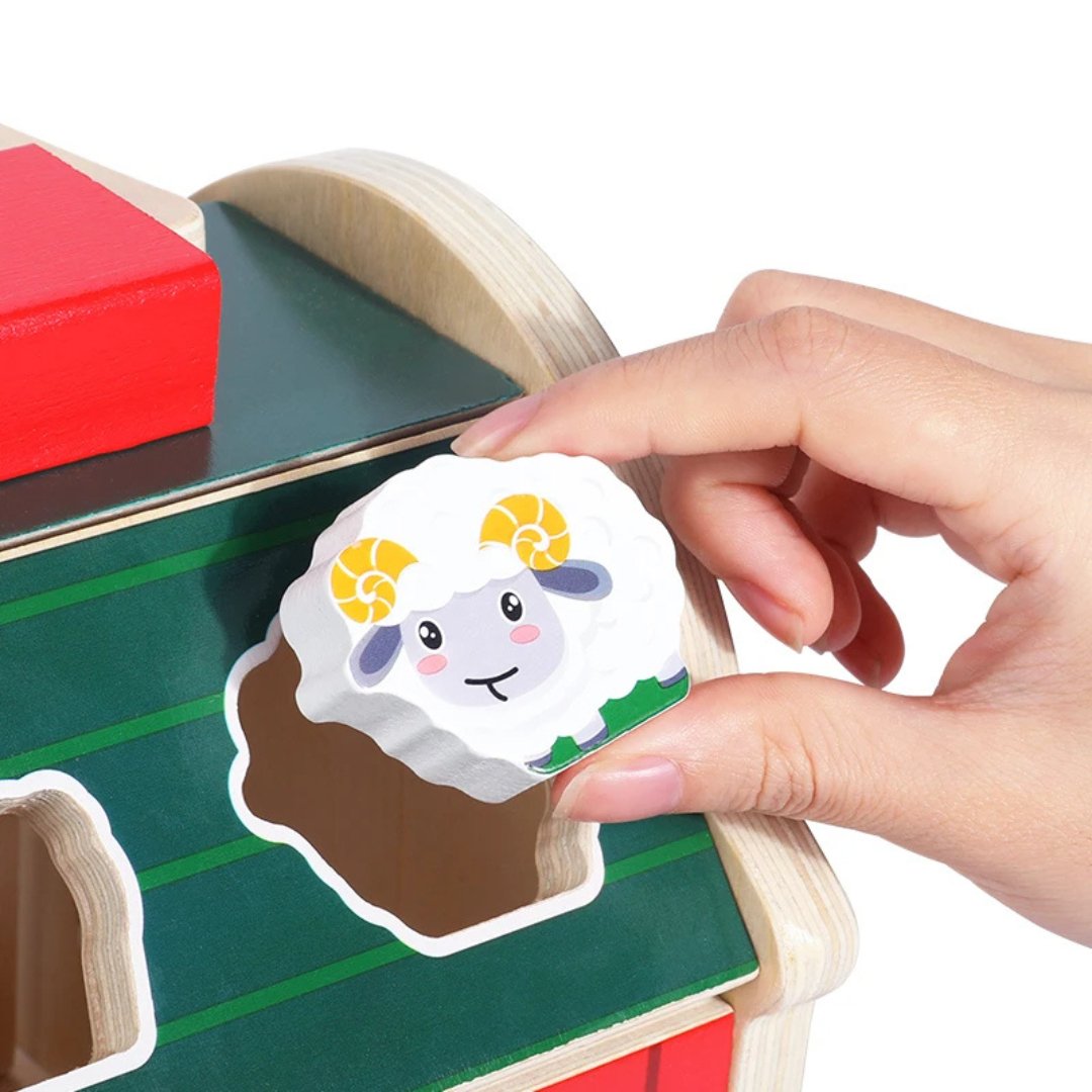 Baby Wooden Montessori Matching House – Farm Animal Shape & Color Sorting Blocks Educational Toy - LearnLark Montessori