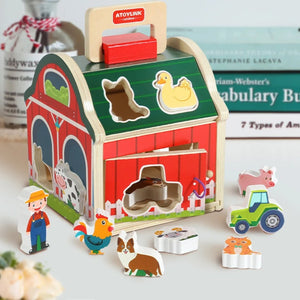 Baby Wooden Montessori Matching House – Farm Animal Shape & Color Sorting Blocks Educational Toy - LearnLark Montessori