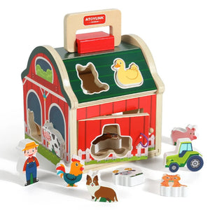 Baby Wooden Montessori Matching House – Farm Animal Shape & Color Sorting Blocks Educational Toy - LearnLark Montessori