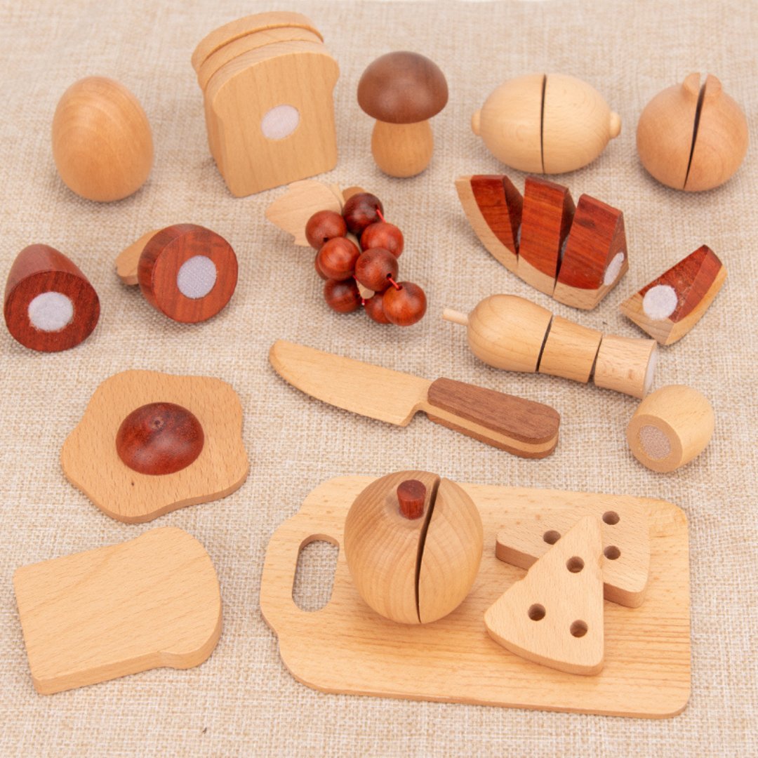 Children's Wooden Mini Kitchen Set – Beech Wood Play House Kitchenware - LearnLark Montessori