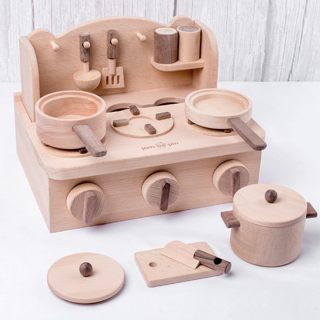 Children's Wooden Mini Kitchen Set – Beech Wood Play House Kitchenware - LearnLark Montessori
