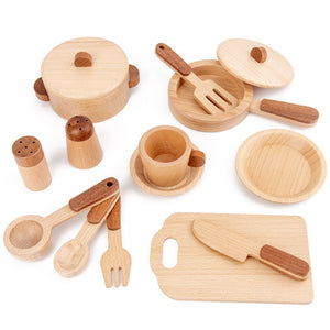 Children's Wooden Mini Kitchen Set – Beech Wood Play House Kitchenware - LearnLark Montessori