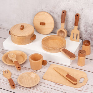 Children's Wooden Mini Kitchen Set – Beech Wood Play House Kitchenware - LearnLark Montessori