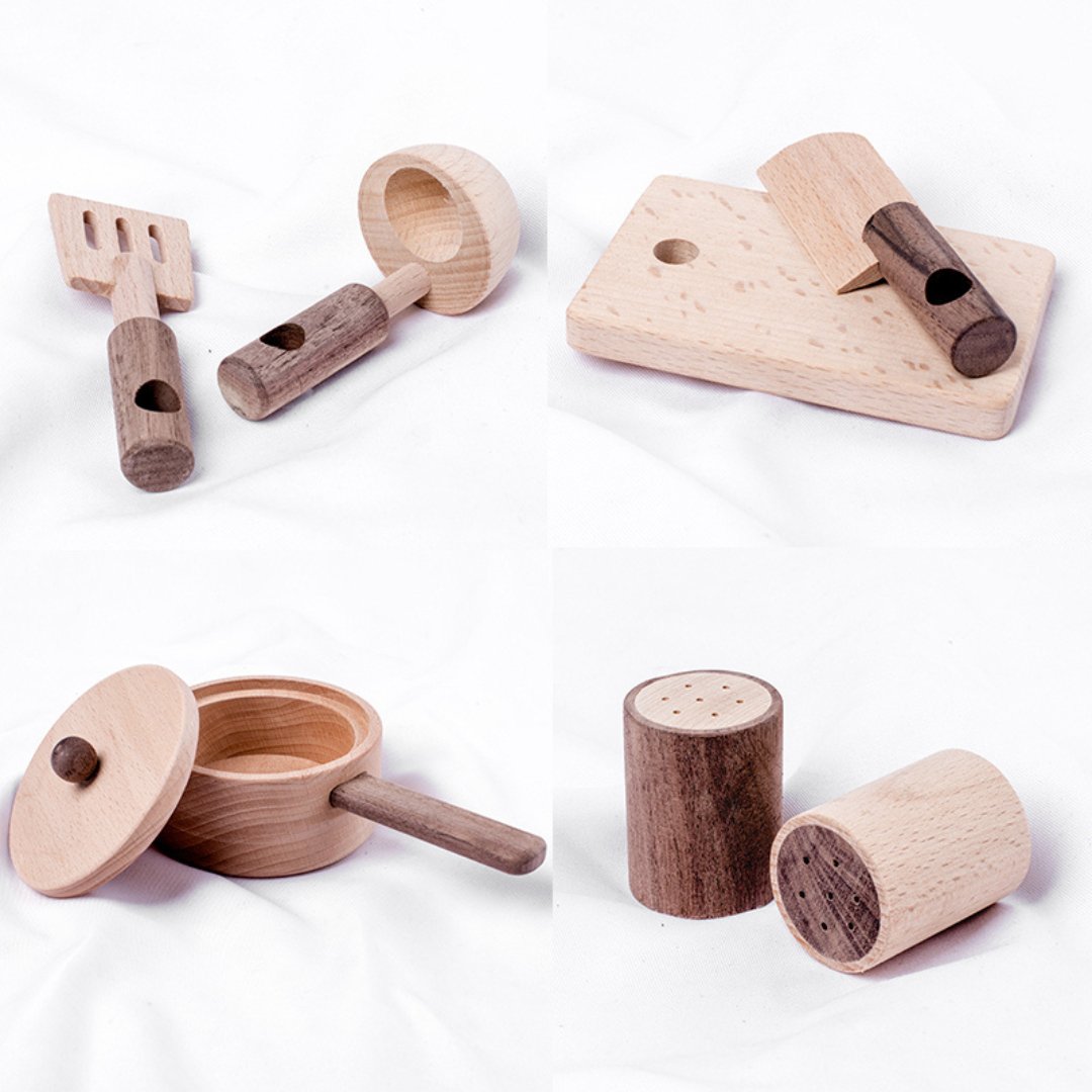 Children's Wooden Mini Kitchen Set – Beech Wood Play House Kitchenware - LearnLark Montessori
