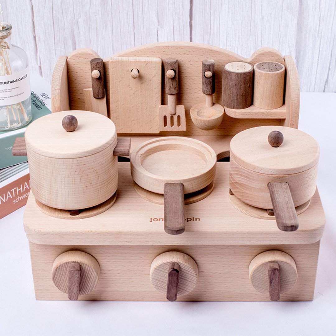 Children's Wooden Mini Kitchen Set – Beech Wood Play House Kitchenware - LearnLark Montessori
