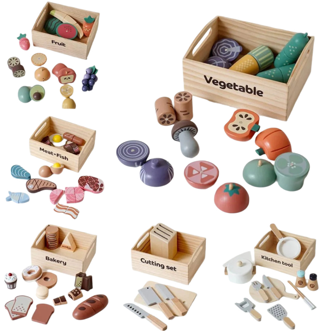 Magnetic Wooden Kitchen Play Set – Pretend Play Food Toys for Kids - LearnLark Montessori