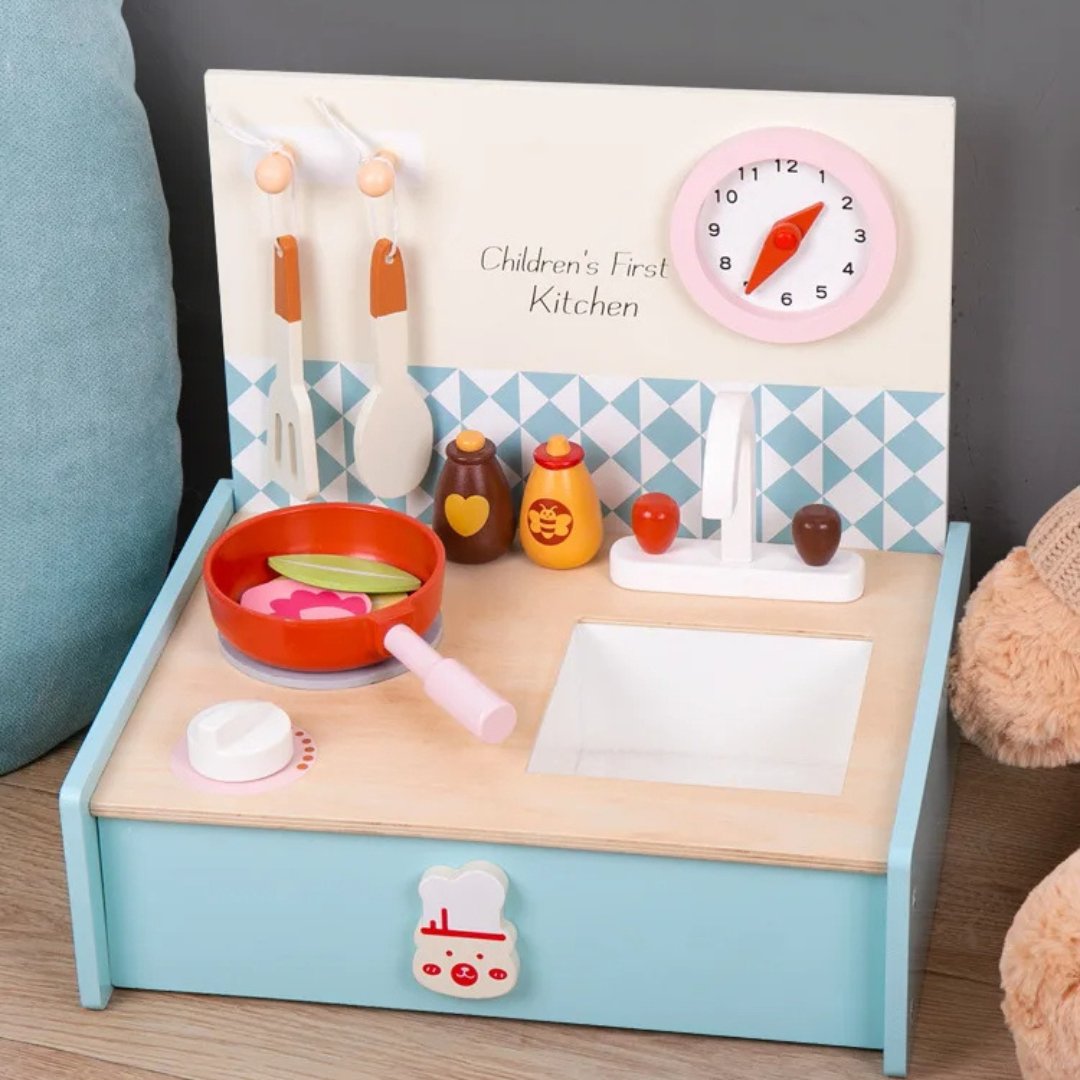 Miniature Wooden Toy Stove & Cookware Set for Kids - Pretend Play & Food Learning - LearnLark Montessori