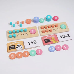 Montessori wooden ten frame math set with safe, natural materials – how to use and play