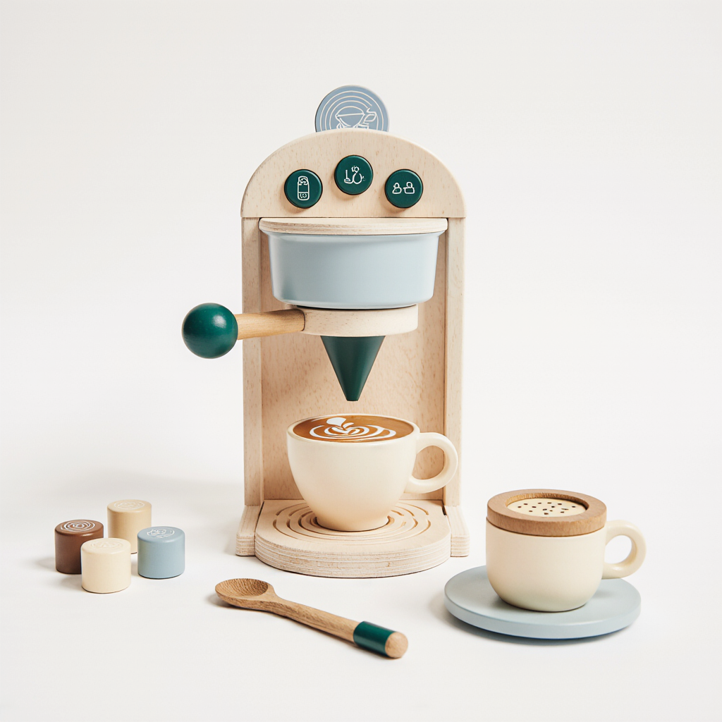 Montessori Scandinavian Coffee Pod Maker Toy Set – Pretend Play Barista Machine for Toddlers