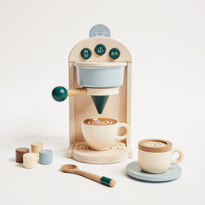 Montessori Scandinavian Coffee Pod Maker Toy Set – Pretend Play Barista Machine for Toddlers